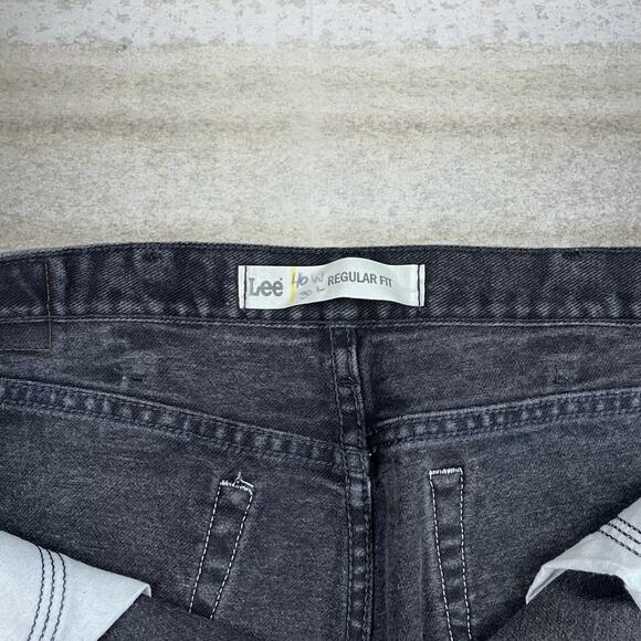 Lee MR Jeans Regular Straight Leg Fit Jet Black Wash Brown Logo Tab - Picture 5 of 5